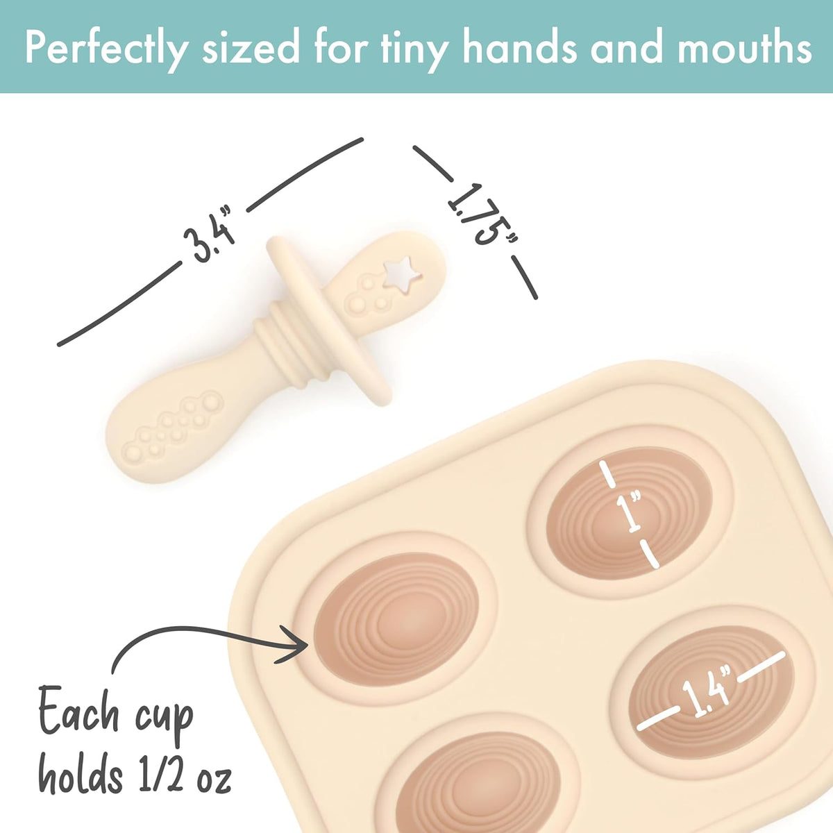 PrimaStella Silicone Petite Pops - Baby Popsicle Mold - BPA Free - Dishwasher Safe - 4 months+ (Oat