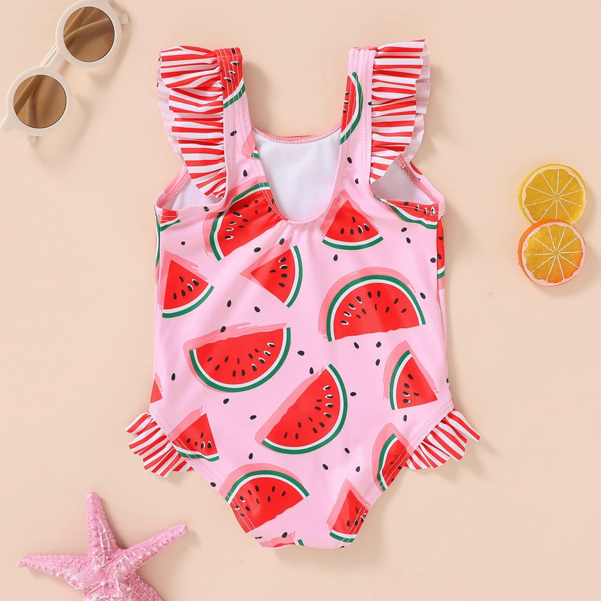 Tiny Cutey Toddler Girl Swimsuit Ruffled Stripe Sleeveless Swimwear One-Piece Baby Girl Bathing