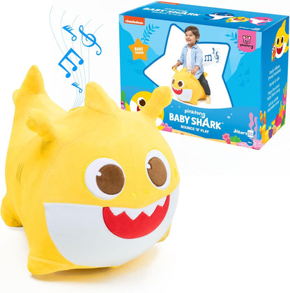 JITTERYGIT Baby Shark Official Bouncy Hopper Plush Musical Singing Toy - Inflatable Animal Ride On