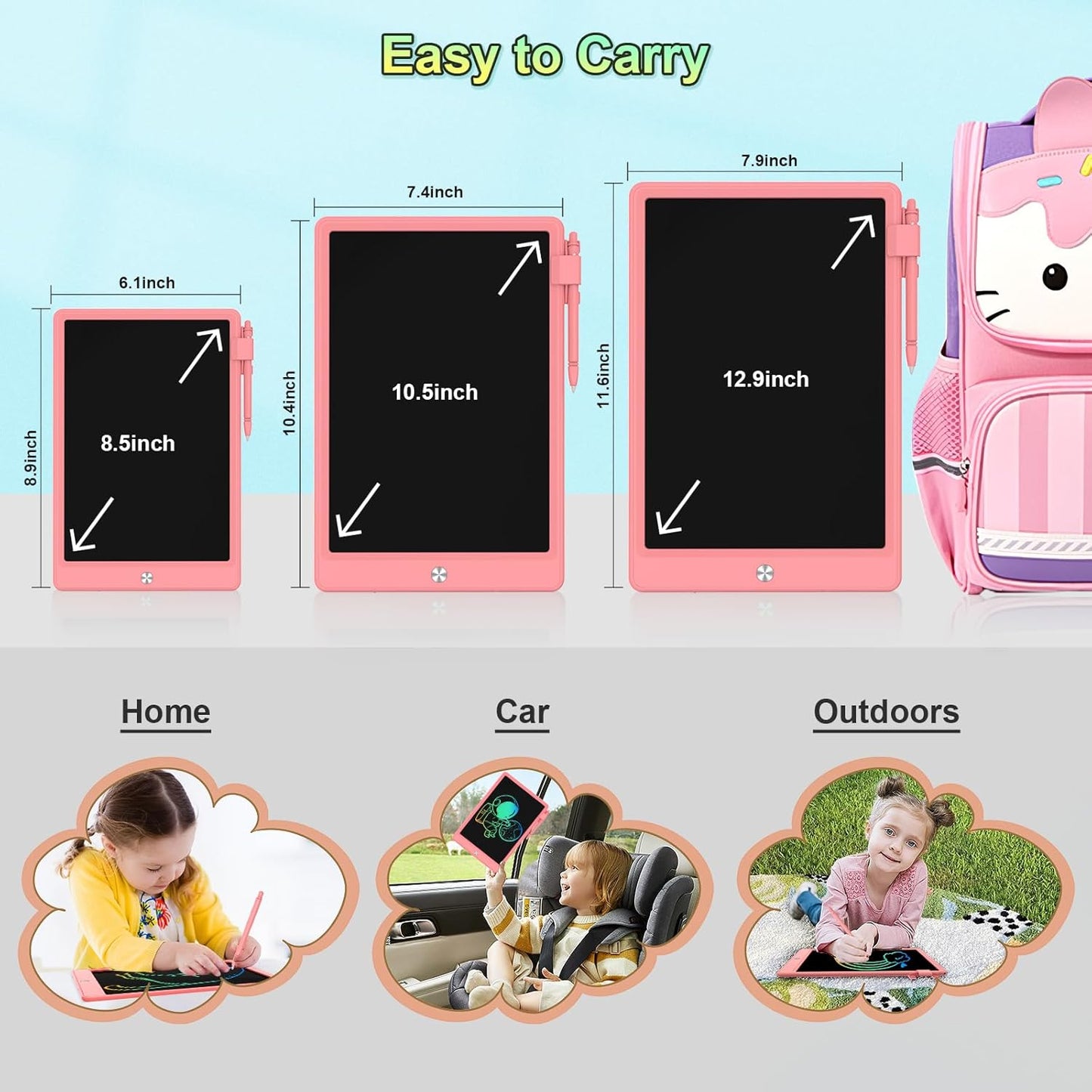 10.5 Inch LCD Writing Tablet for Kids, Colorful Toddler Doodle Board - Erasable Drawing Pad
