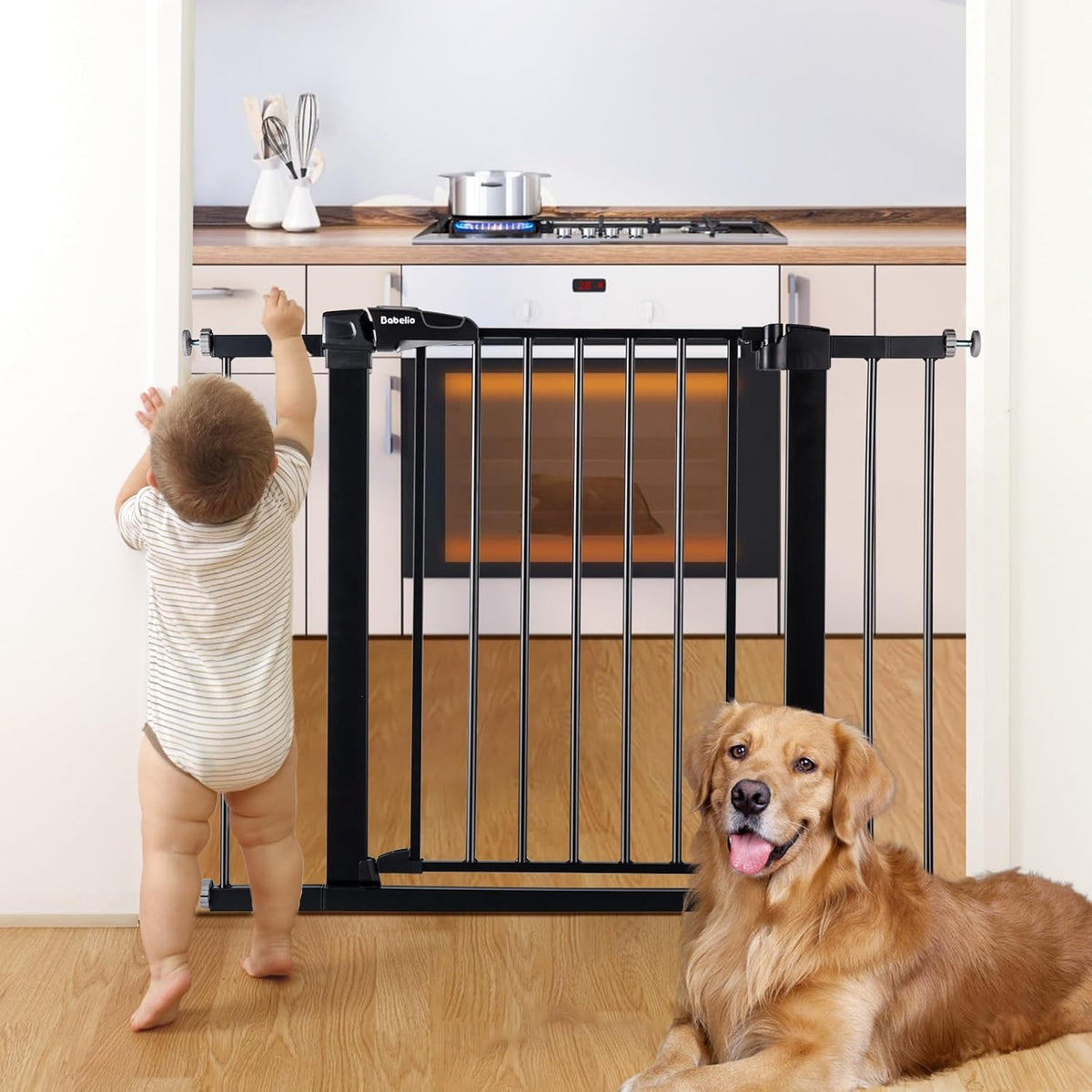 Babelio Baby Gate, 29-43" Auto-Close Easy Install Pet Gate, Extra Wide Walk Thru Child Safety Gate