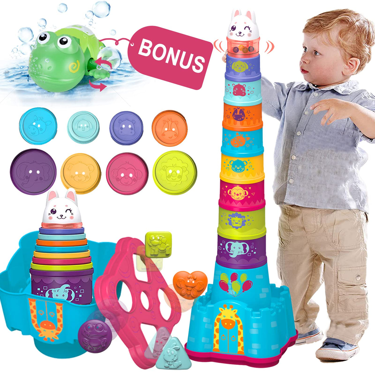LTKFFFdp Baby Stacking Toys for Toddlers 1-3, Nesting Cups Shape Sorter for Infant 6 to 12-18