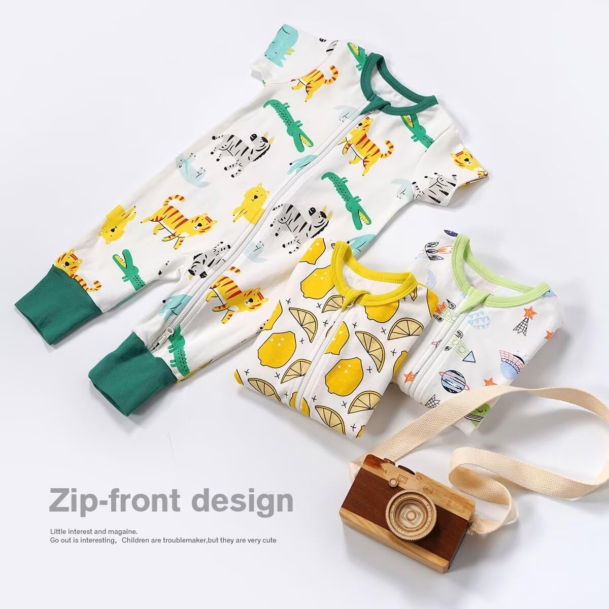 Teach Leanbh Toddler Baby Boys Girls Footless Pajamas Cotton 2 Way Zipper Printing Short Sleeve