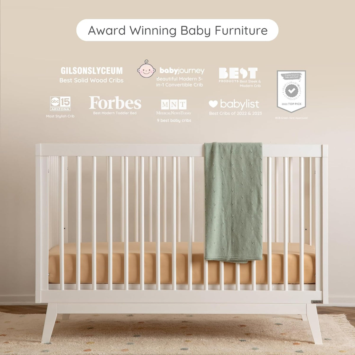 dadada Baby Soho 3-in-1 Convertible Wooden Crib to Toddler Bed - Made in Italy, GREENGUARD Gold