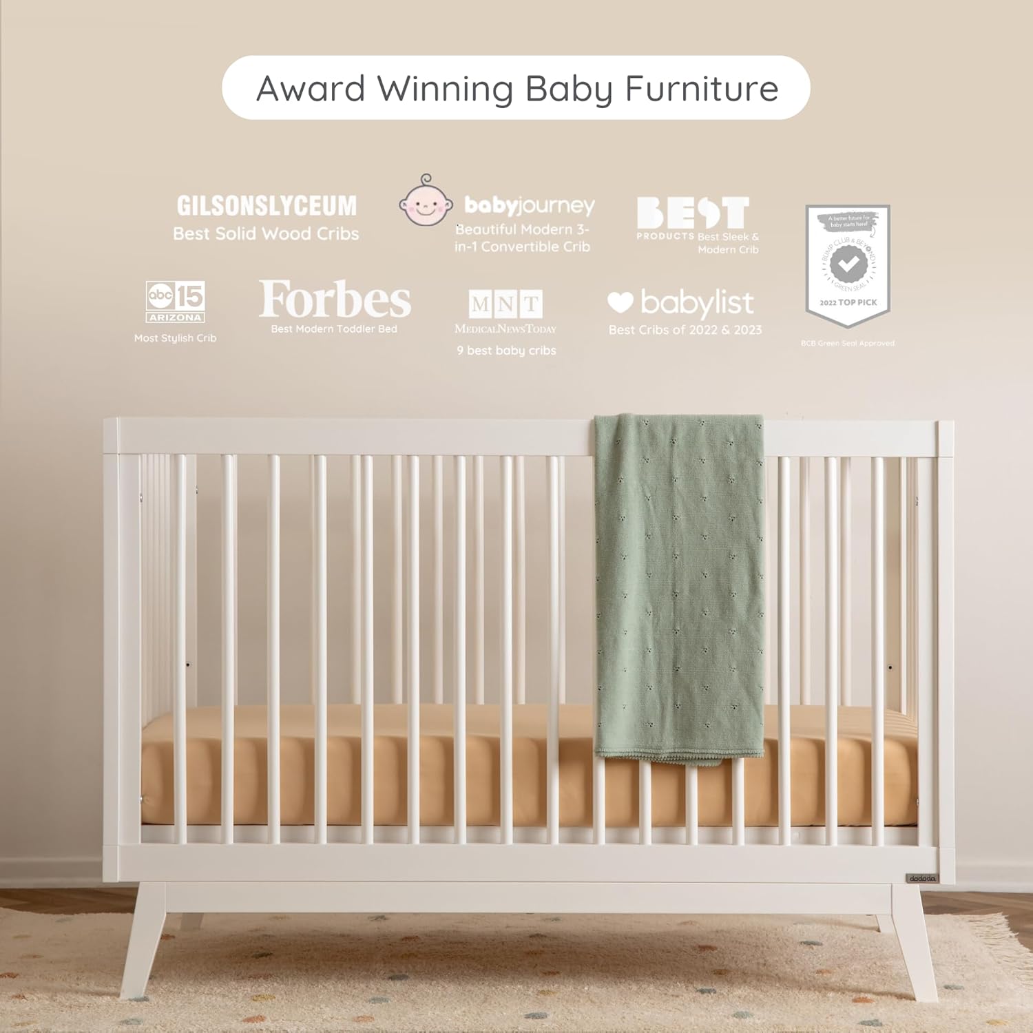 dadada Baby Soho 3-in-1 Convertible Wooden Crib to Toddler Bed - Made in Italy, GREENGUARD Gold