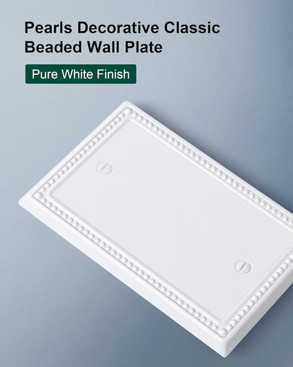 2-Pack Blank Outlet Cover Wall Plate, Metal Switch Plates Outlet Covers, Pure White Pearls Beaded
