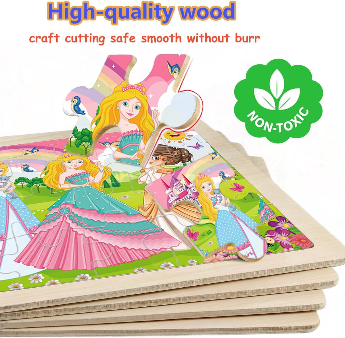 Wooden Puzzles for Kids Ages 4-6, 4 Packs 24 PCs Unicorn Mermaid Princess Fairy Jigsaw Puzzles