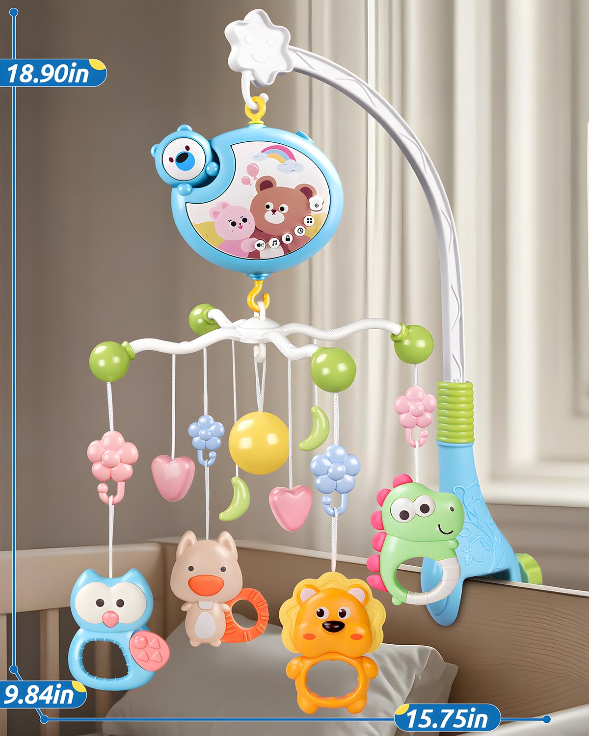 RSEPD Crib Mobile With Music And Lights, Mobiles For Cribs, Baby Mobile Arm Toys Hanging For