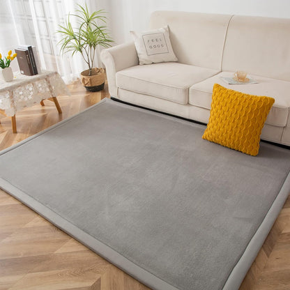 MAXYOYO Black Coral Velvet Area Rug, Thick Japanese Tatami Mat Living Room Carpet with Non-Slip