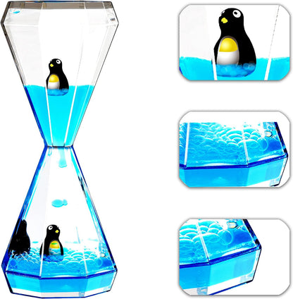 Liquid Motion Bubbler & Diamond Shaped Penguin Liquid Timer and Moving Sand Art Picture Pack of 3