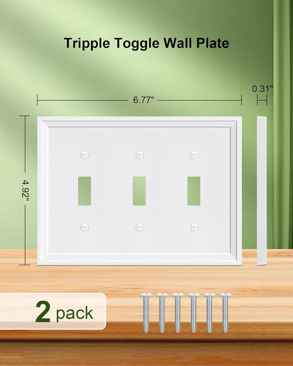 2-Pack Triple Toggle Light Switch Cover Plate, White Decorative Switch Plate Covers, Natural Bamboo