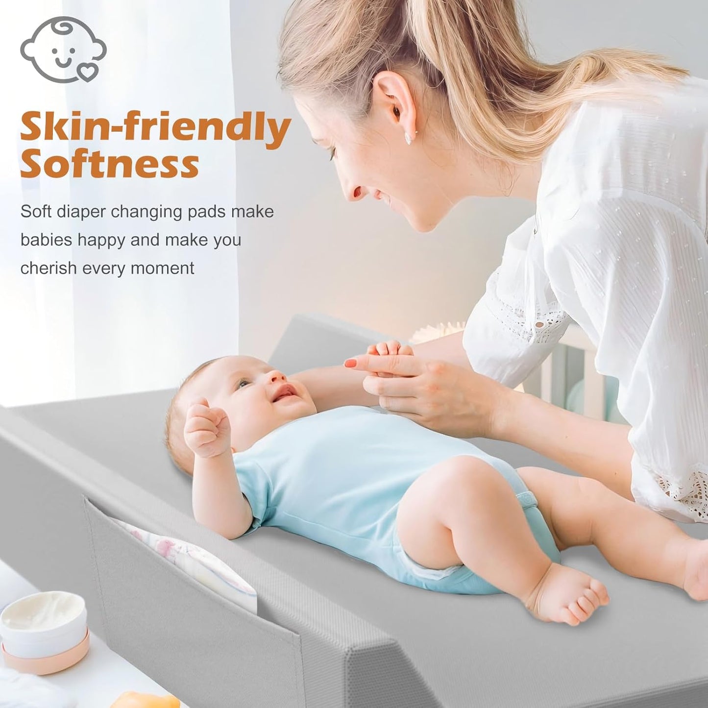 Vegan Leather Baby Changing Pad, Waterproof & Wipeable Soft Diaper Changing Mat 32" x 16.6"
