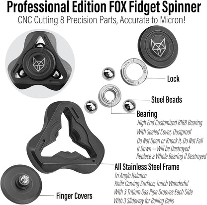 FREELOVE Upgraded Fox Metal Fidget Spinner for Adults, Steel/Glow Balls Clicking Noise, Mini Small