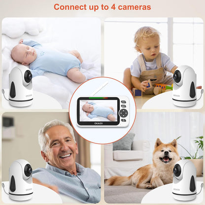 Video Baby Monitor with 4 Cameras, 5" Display Baby Monitor No WiFi, 30H Battery and 1000ft Range