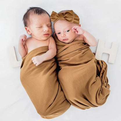 GRSSDER Newborn Swaddle Blanket, Ultra Soft Jersey Receiving Blanket with Matching Headband and