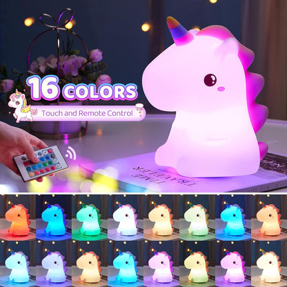 ONEFIRE Unicorn Night Light for Kids,【Cute Gifts&Remote】 16 Colors Cute Night Light,5 Lightness &