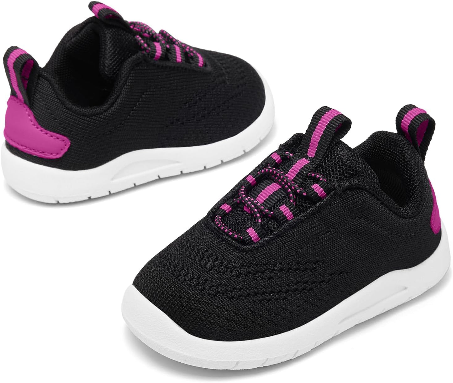 MORENDL Toddler Slip On Sneakers Baby Walking Shoes Non-Slip Breathable Unisex Pink Mesh Lace-Up