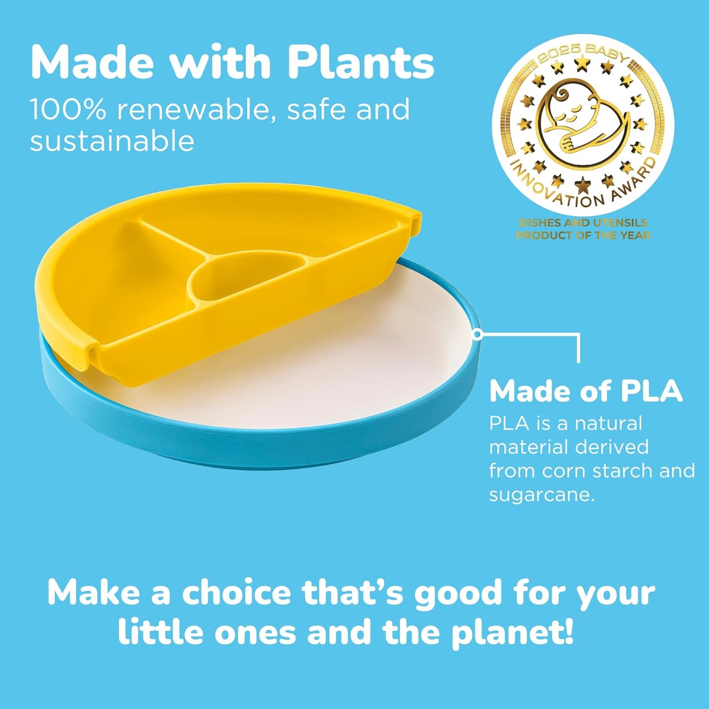 Omie® Easy Scoop Plates for Kids | Unique Design Helps Food Fall into the Spoon, Not on the Table |