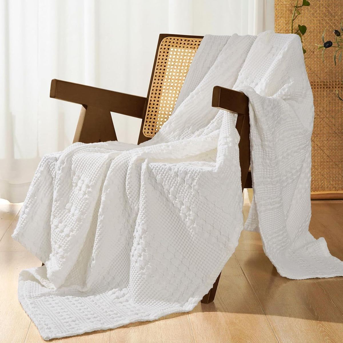 PHF 100% Cotton Waffle Weave Throw Blanket, Soft Lightweight Breathable Cozy Summer Throws for