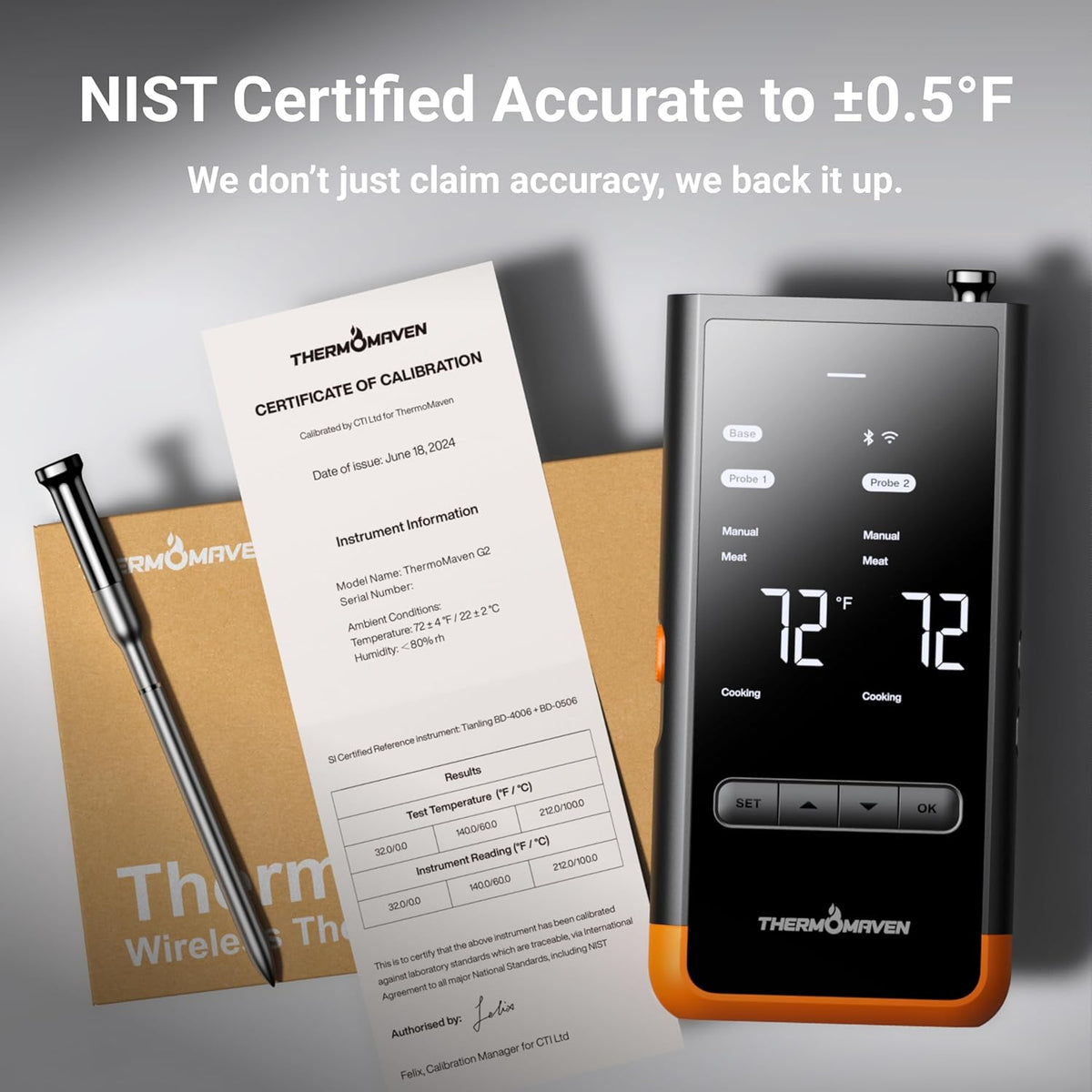 Wireless Bluetooth Smart Meat Thermometer: Standalone Base, Smart WiFi Thermometer with Sub-1G, 6