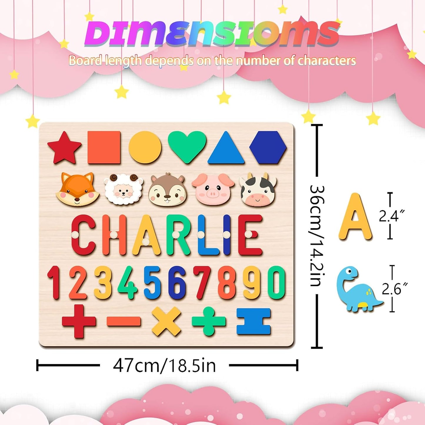 Personalized Name Puzzle for Toddlers 1-3 Wooden Alphabet Shape Number Blocks Personalized Baby