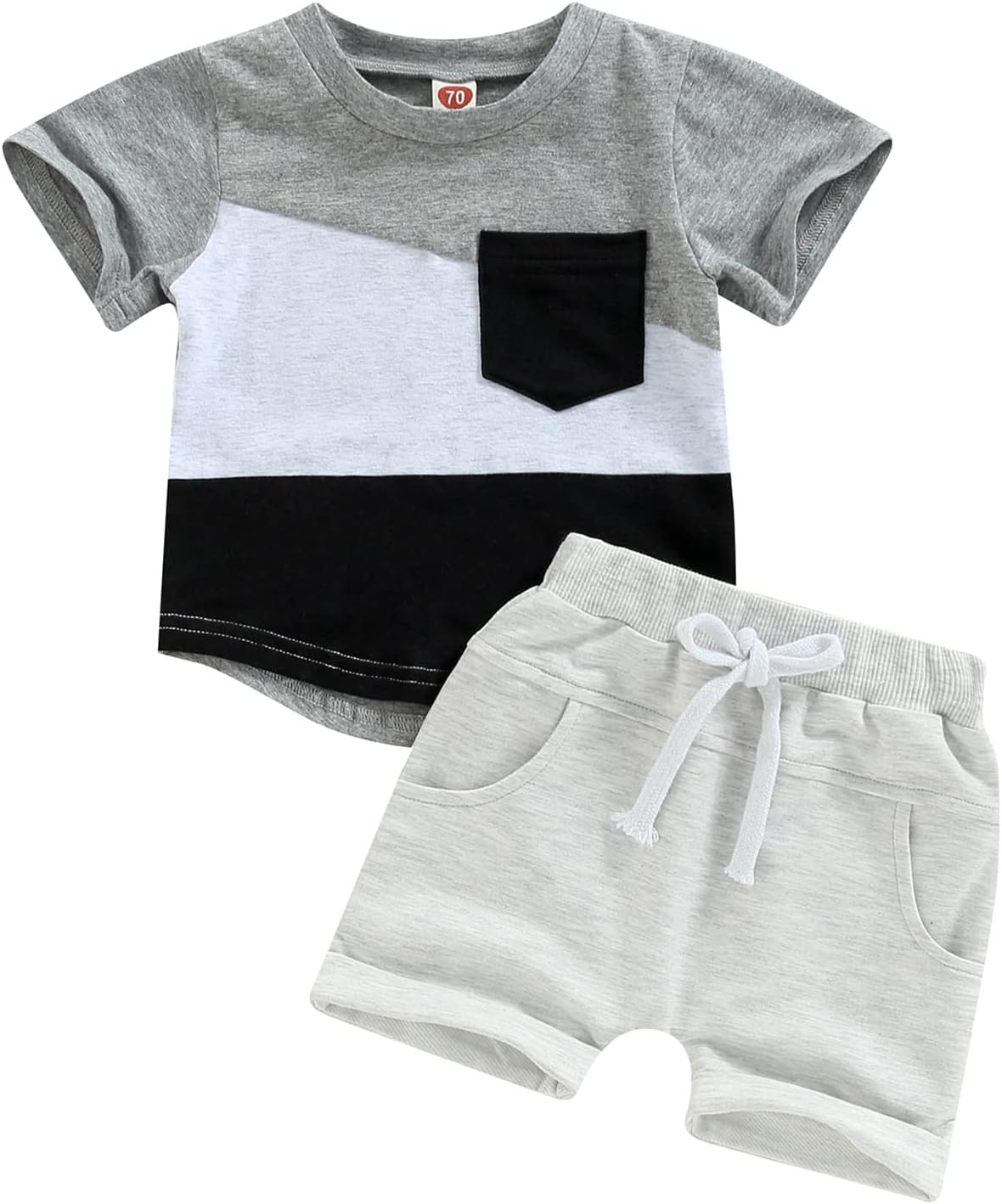 fhutpw Baby Toddler Boy Clothes Summer Outfits 6 12 18 24 Months Patchwork Short Sleeve T Shirt &