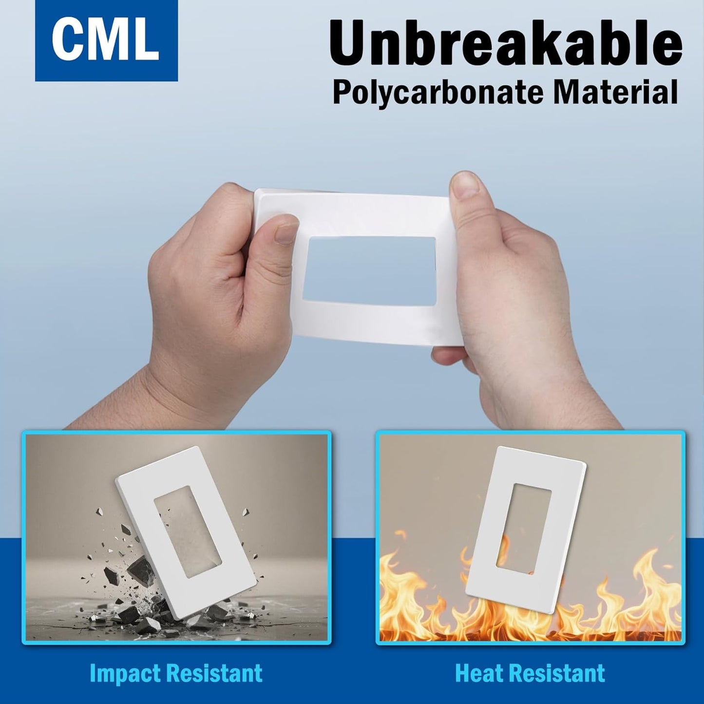 CML Matte White 1-Gang Screwless Decorative Wall Plates, 40 Pack Decorator Light Switch Covers