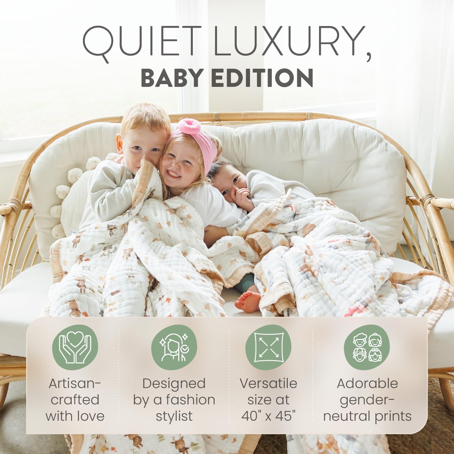 Organic Cotton Muslin Baby Blanket for Boys and Girls - Luxurious Soft Toddler Quilt for Swaddling