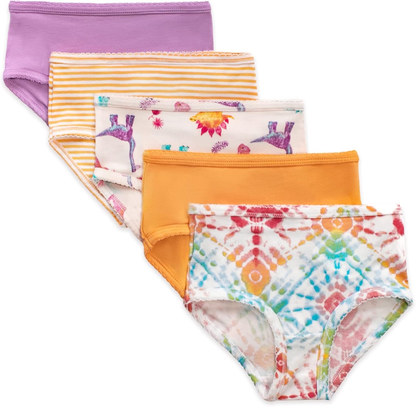 Burt's Bees Baby Toddler Girls' Underwear Set of 5 - Solids, Stripes,Prints, Tag-Free with Sizes