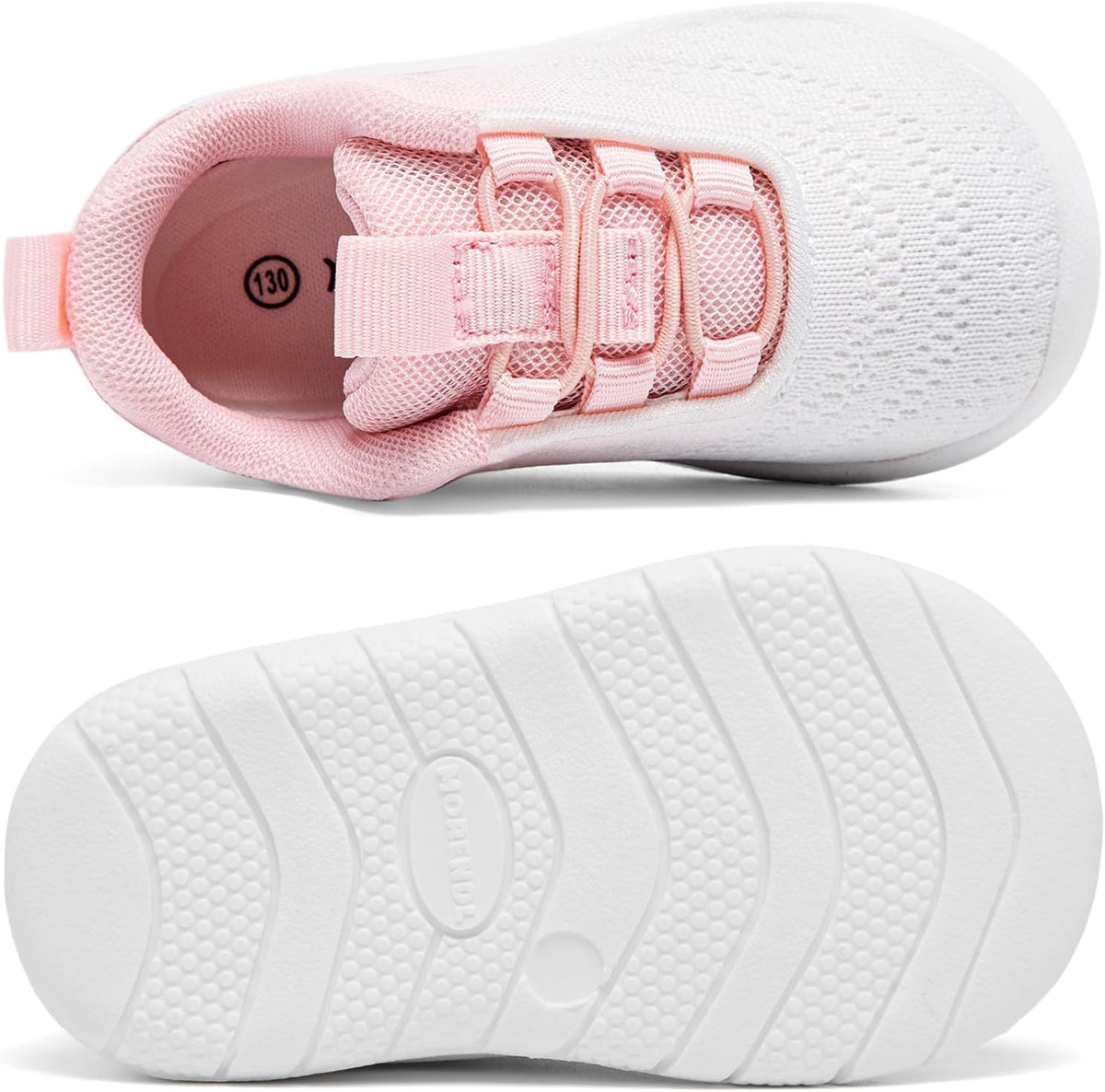 MORENDL Toddler Slip On Sneakers Baby Walking Shoes Non-Slip Breathable Unisex Pink Mesh Lace-Up