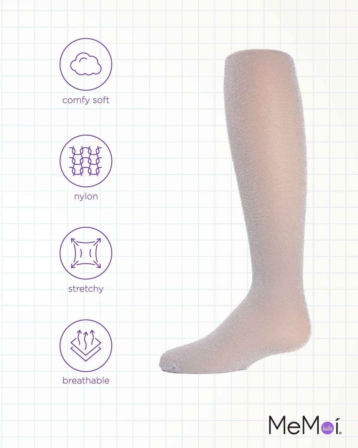 MeMoi Shining Star Shimmer Tights for Girls, Ultra Soft and Lightweight Opaque Girl Tights - Sizes