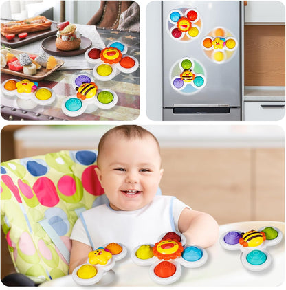 ALASOU 3PCS Pop Suction Cup Spinner Toys for 1 Year Old Boy Girl|Novelty Spinning Tops Toddler Toys