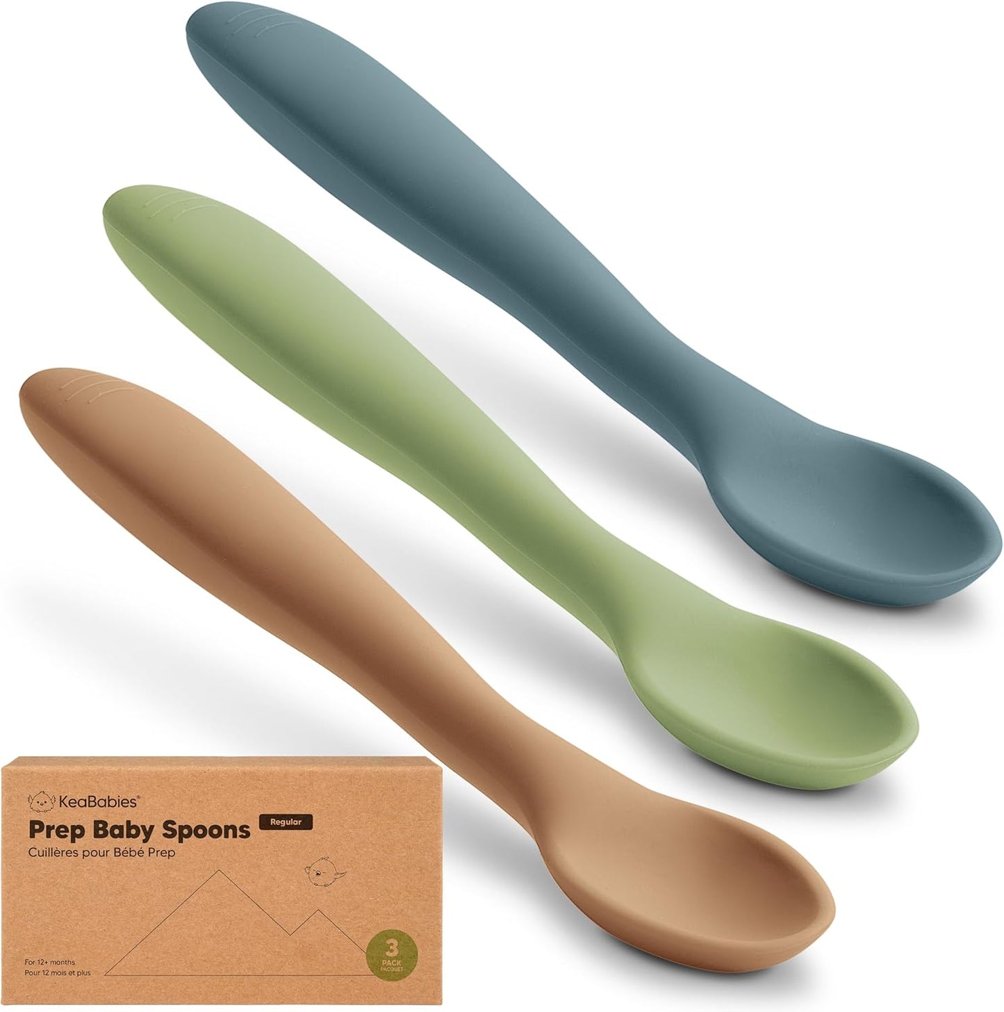 KeaBabies Silicone Baby Spoons, Self Feeding 6-12 months - 3-Pack Baby Weaning Eating Utensils