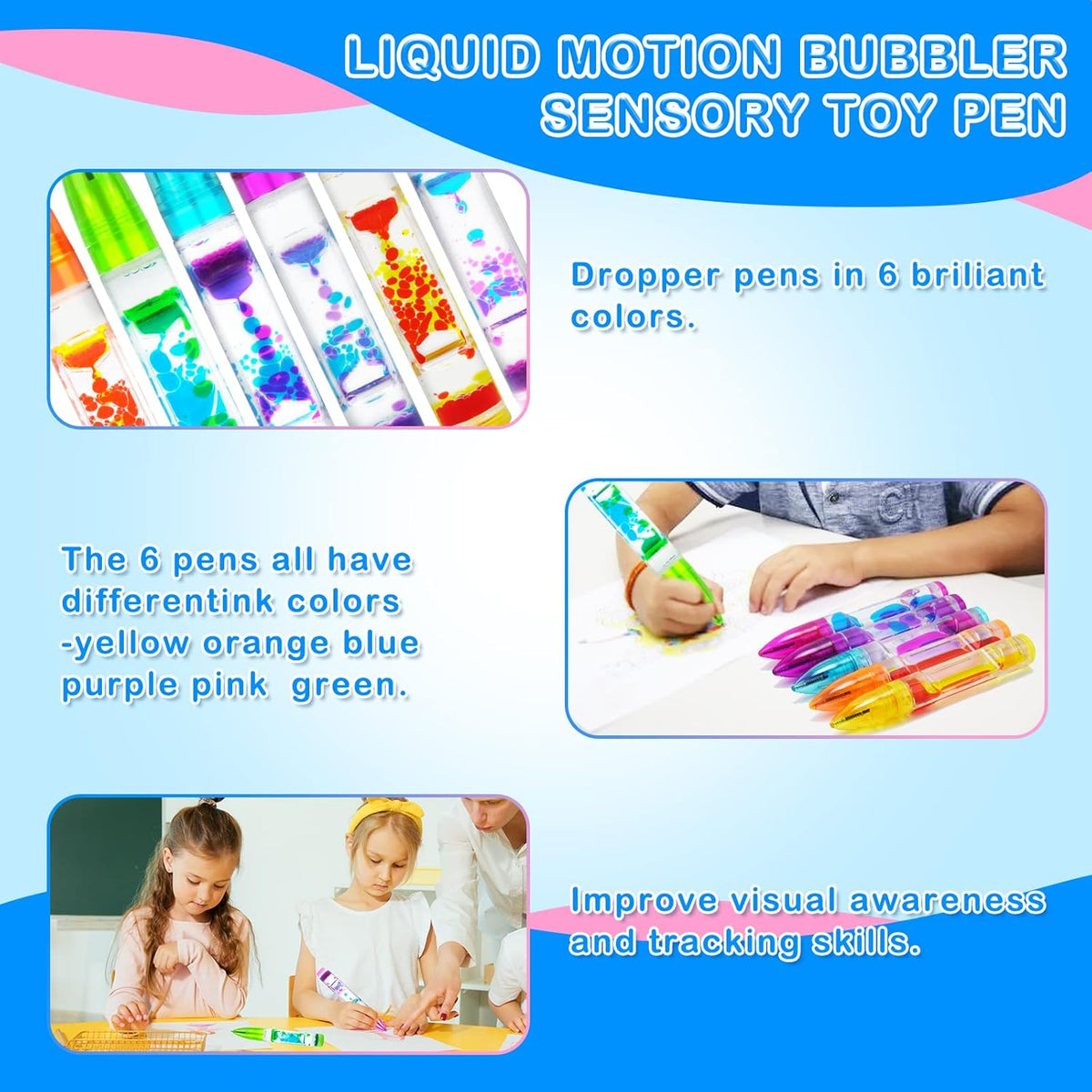 Liquid Motion Bubbler Sensory Toy Pen, Colorful Liquid Timer Pens Great for Stress and Anxiety