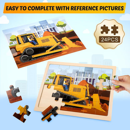 Wooden Vehicle Puzzles for Kids Age 3 4 5 Year Old, 4 Pack 24 Pcs Montessori Toddler Jigsaw Puzzles