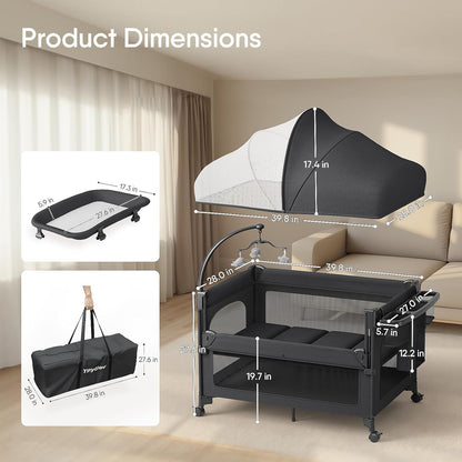 4 in 1 Baby Bassinet, Pack and Play, Bedside Crib Sleeper, Diaper Changer, Quickly Assembled and
