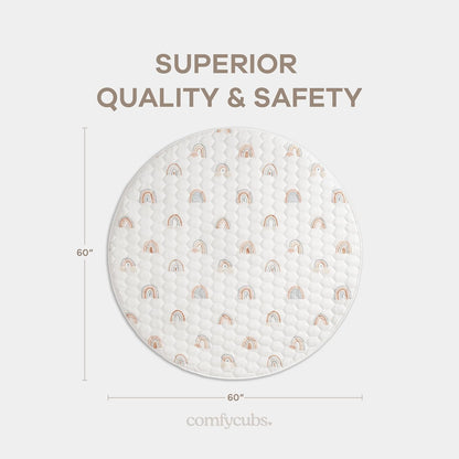 Comfy Cubs Round Kids Play Mat - Large 60 inches Soft Quilted Baby Floor Mat with Non-Slip Bottom