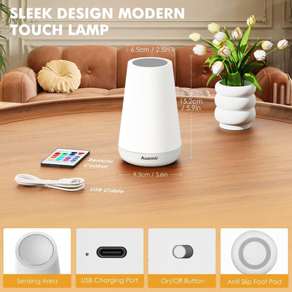 Night Light, Dimmable Touch Lamp for Bedroom, Portable Rechargeable Bedside Table Lamp for Baby