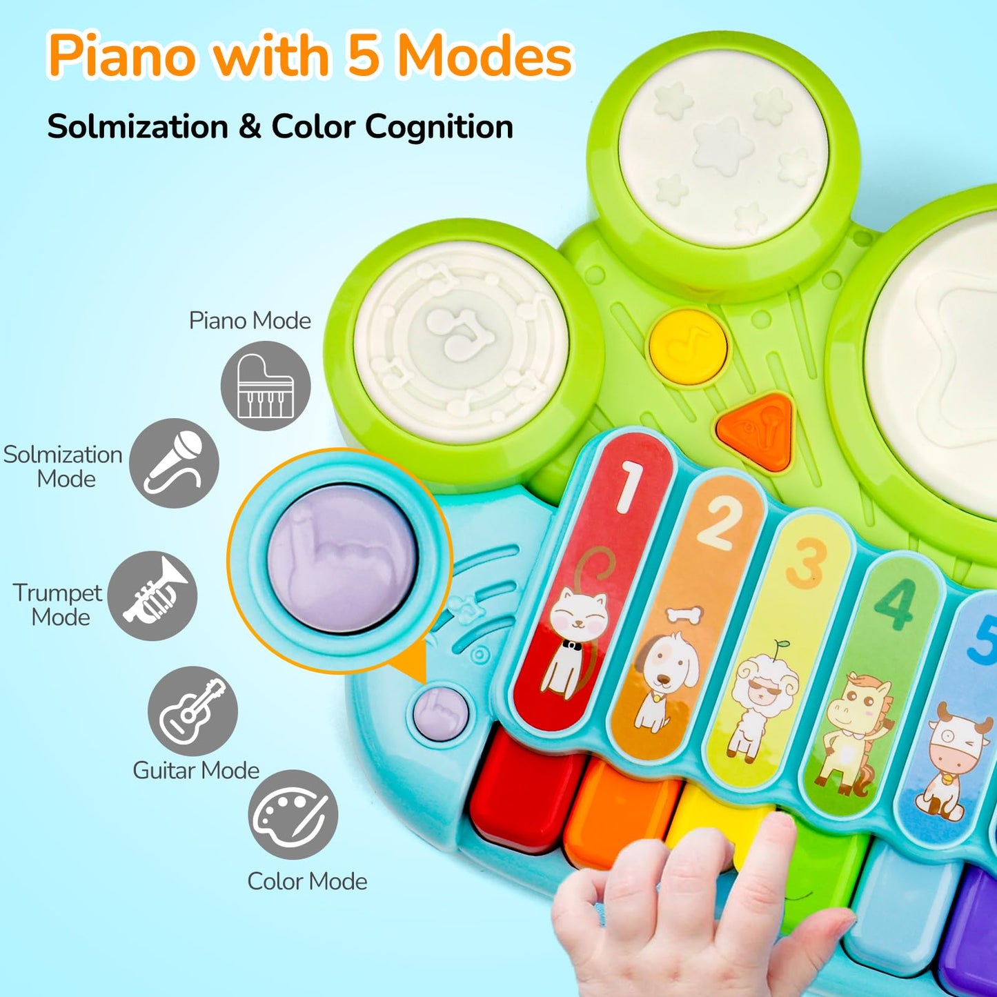 Baby Piano Drum Set for Toddlers, 3-in-1 Baby DJ Table Musical Toys Piano Keyboard Xylophone Drum