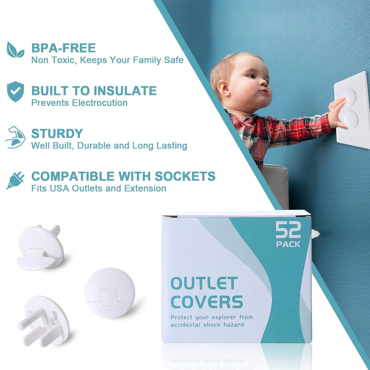 PRObebi Outlet Covers Baby Proofing 52 Pack, Plug Covers for Electrical Outlets, Outlet Plugs Baby