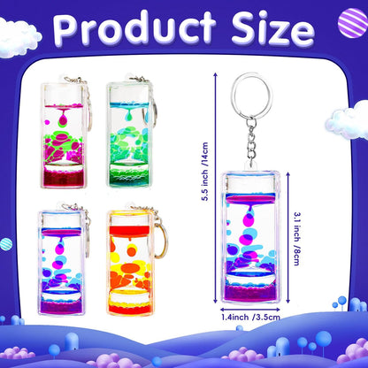 4 Pack Colorful Liquid Motion Keychain, Acrylic Sensory Toy for Stress Relief, Holiday Gift for