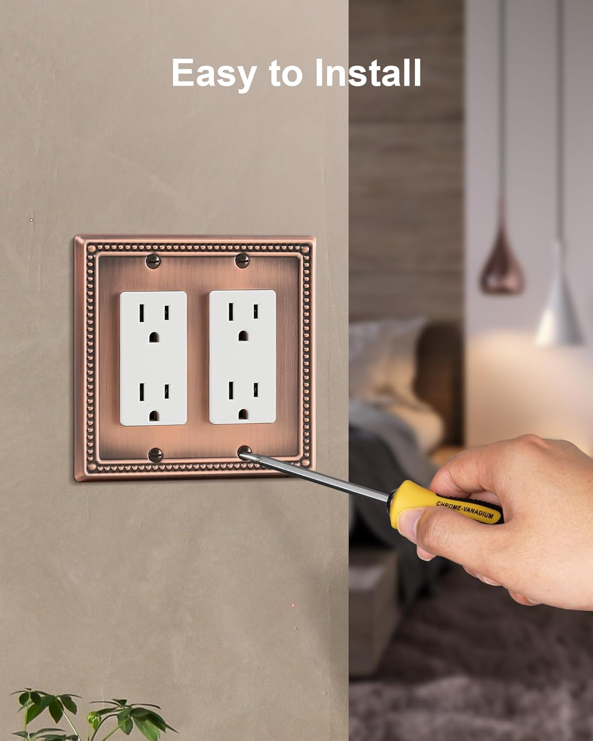 2-Pack Double Decorator Outlet Cover Plate, Antique Copper Pearls Decorative Switch Plates and