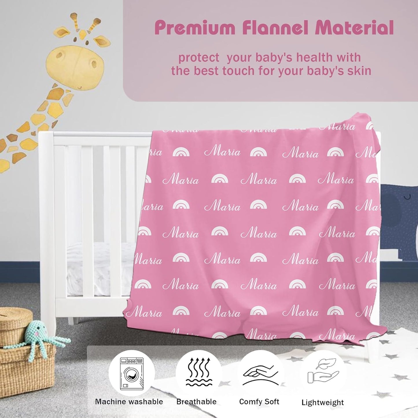 Personalized Baby Blanket for Girl Custom Name Blanket for Girl Newborn New Mom Customized Gifts