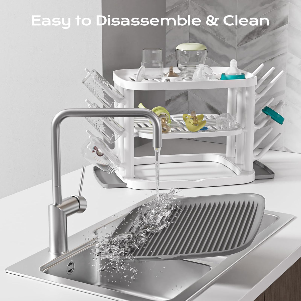 GREENDADI Baby Bottle Drying Rack,3-Tier Large Capacity Countertop Organizer with 360° Ventilation