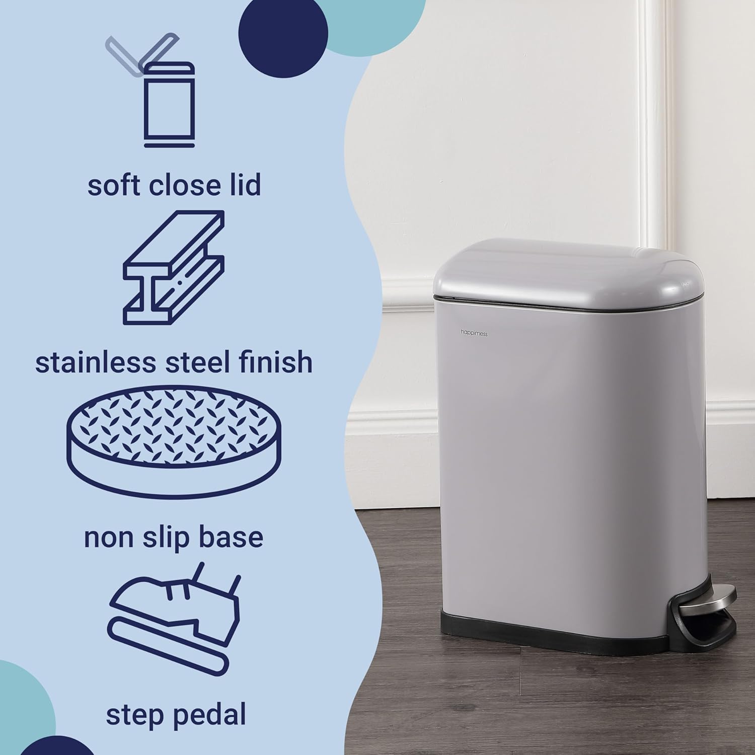 happimess HPM1009I Roland Mini 2.6-Gallon Step-Open Trash Can, Fog Gray,with Soft-Close Lid