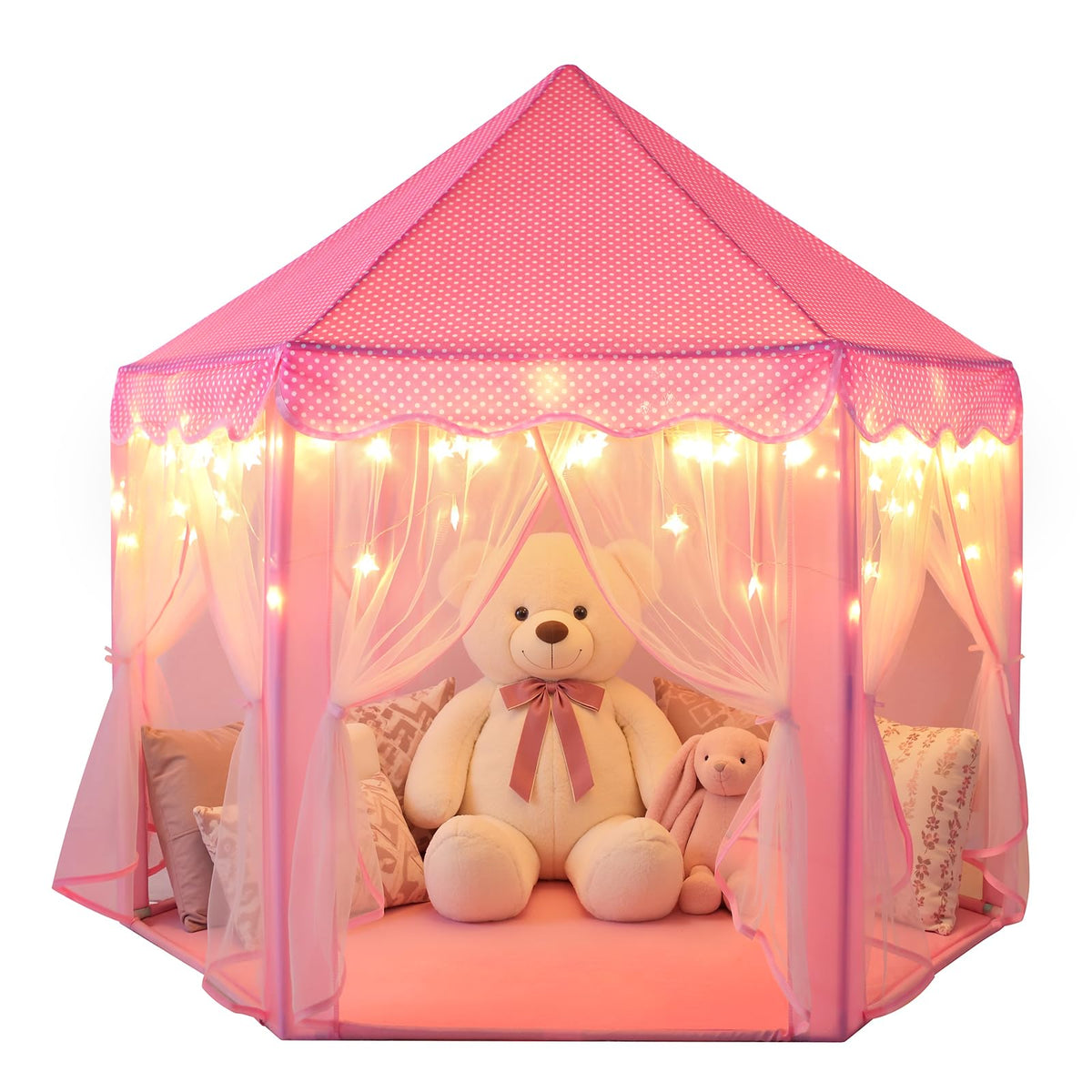 Sumbababy Princess Castle Tent for Girls Fairy Play Tents for Kids Hexagon Playhouse with Fairy