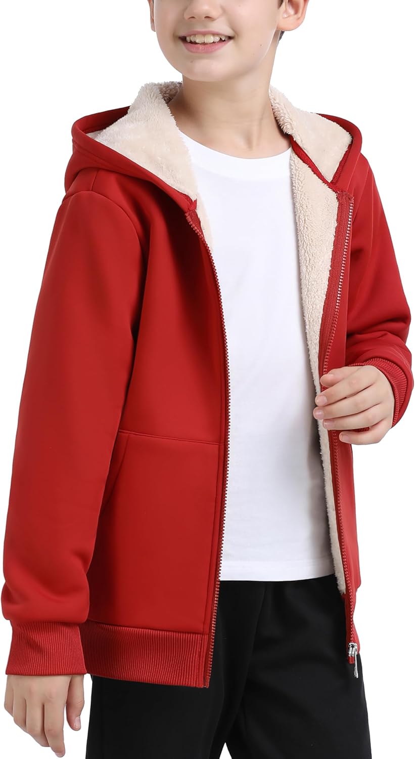 MoFiz Kids Fleece Jackets Sherpa Lined Hoodie Jacket Hooded Zip up Sweatshirt Coats for Boys Girls