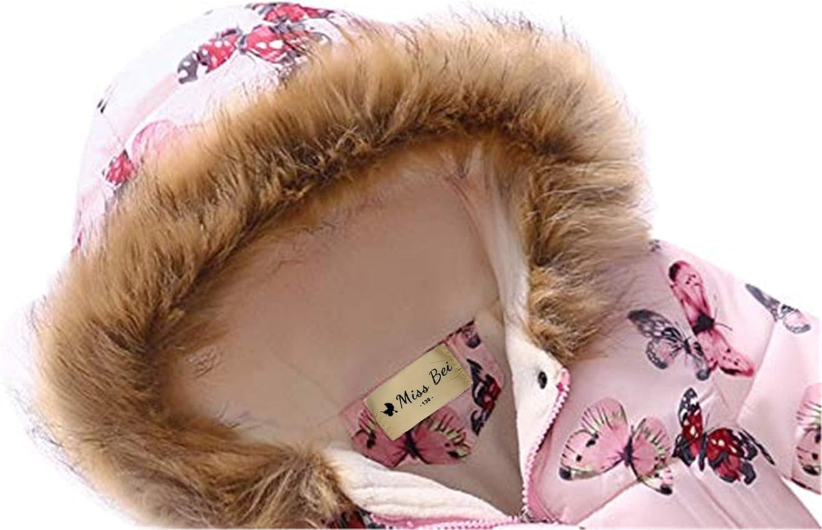 Miss Bei Girl's Winter Coat Jacket Hooded Kids Toddler Flower Print Parka Outwear Warm Cotton
