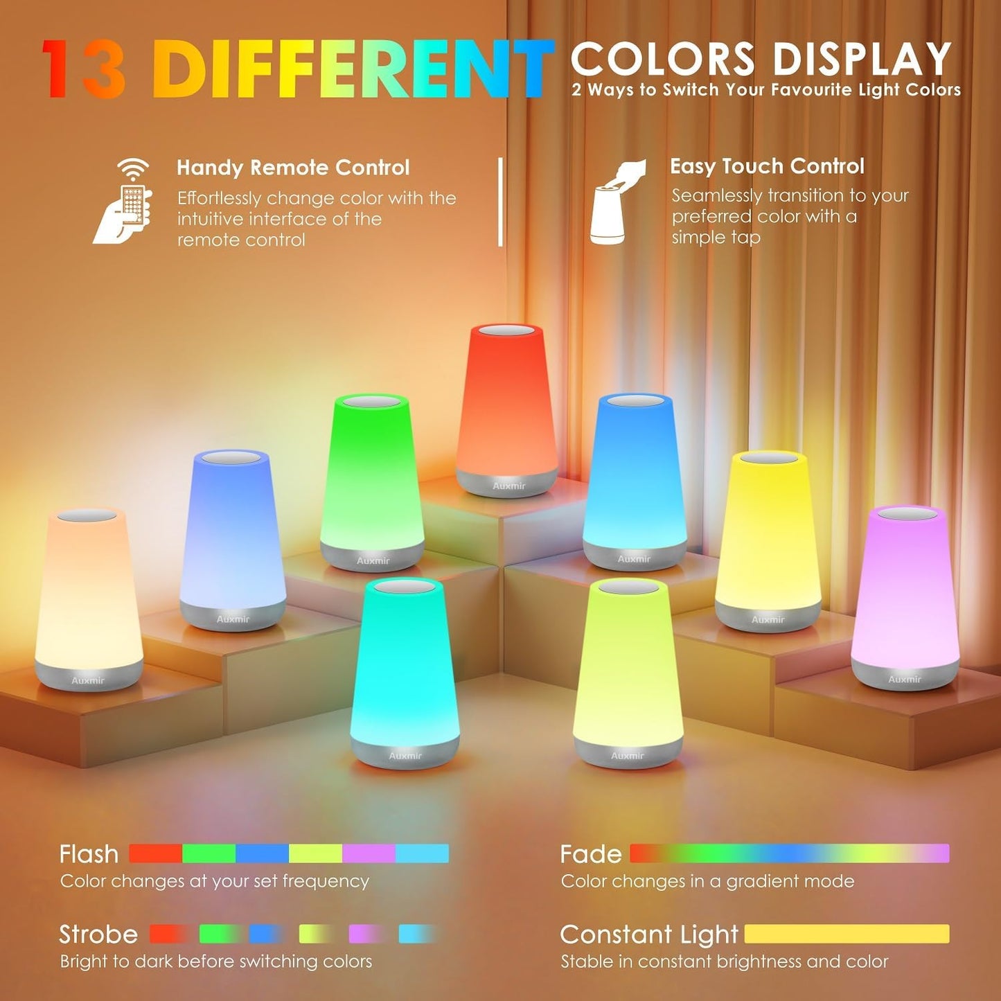 Night Light for Kids Baby, 2500mAh13 RGB Colors & 5 Brightness, Portable Rechargeable LED Bedside