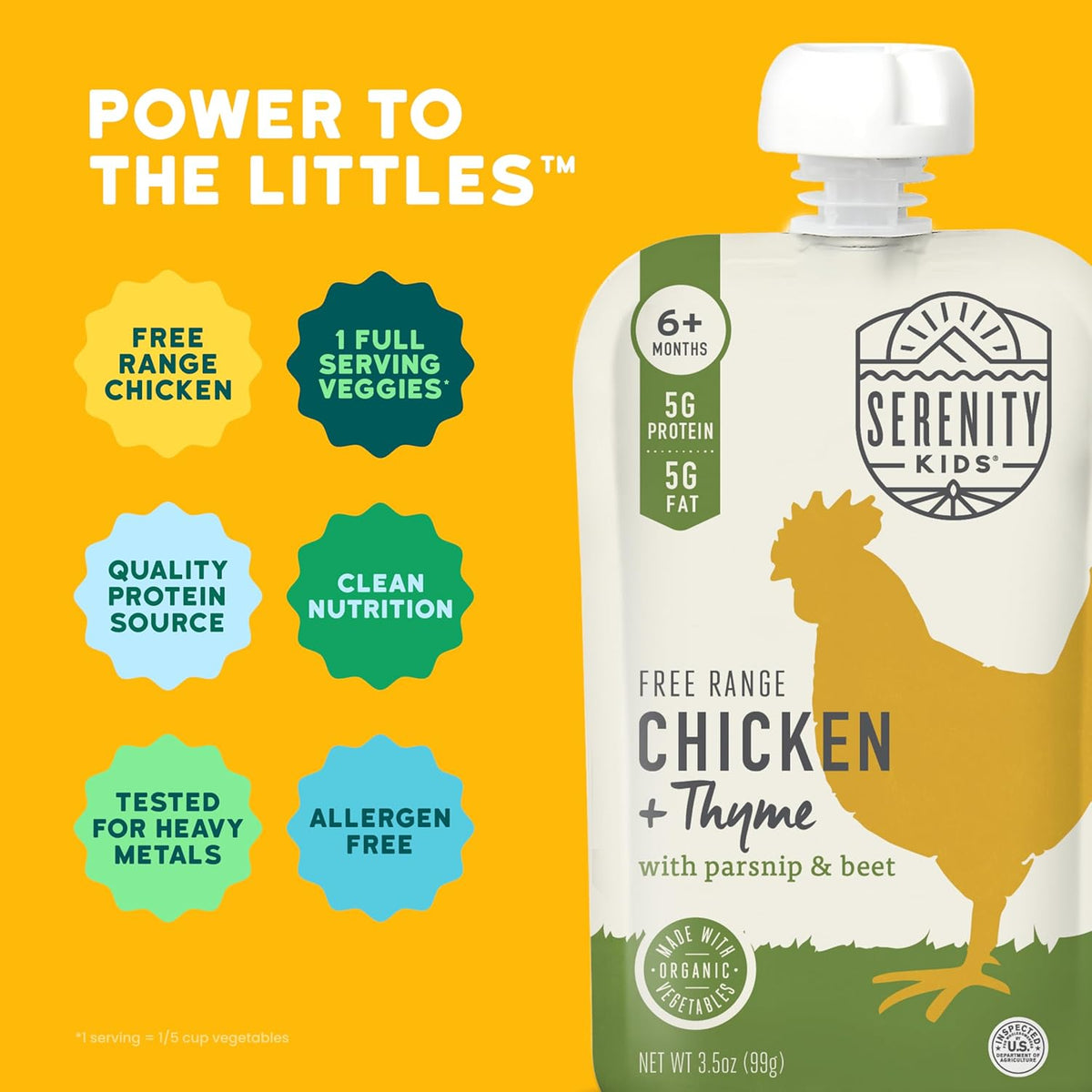 Serenity Kids 6+ Months Baby Food Pouches Chicken & Thyme Puree - BPA-Free Baby Food Puree -Range